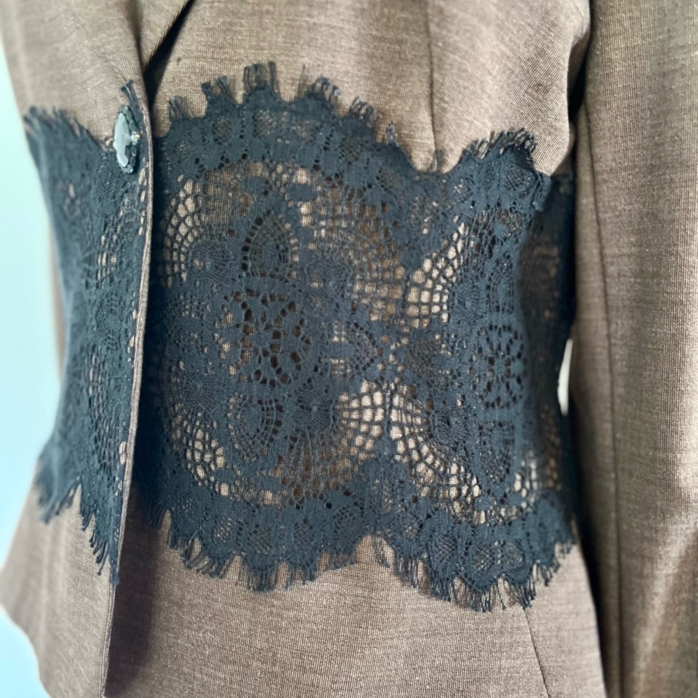 Designer Jacket in Brown & Black Lace Accent L - NWOT - Picture 7 of 11